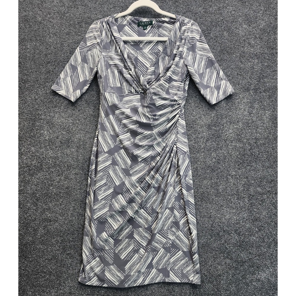 Lauren Ralph Lauren Faux Wrap Ruched Geometric Jersey Sheath Dress Women Size 4 - Picture 11 of 11